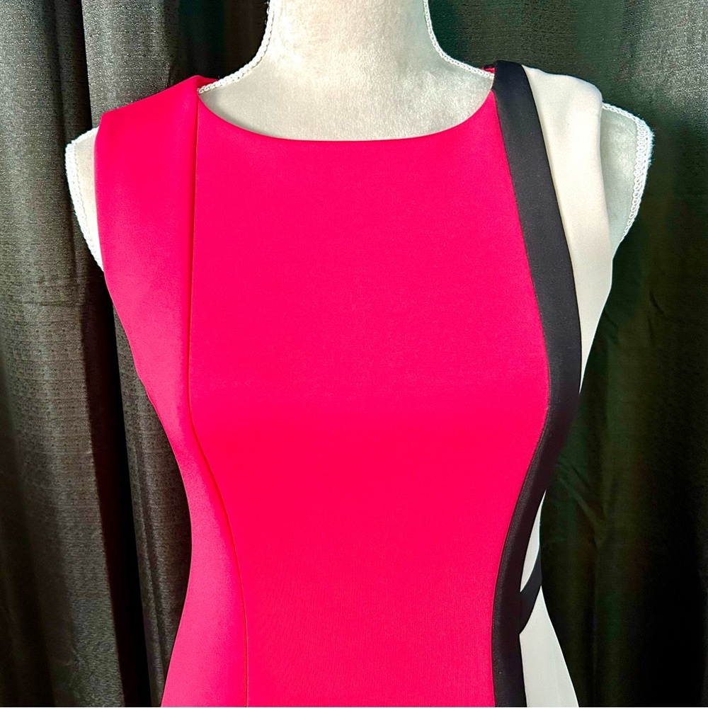 Calvin Klein Pink, Black, Beige Sleeveless Knee-Length Geometric Dress, Size 2 - Picture 2 of 8